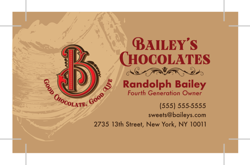 Bonnell's business card design for Bailey's Chocolates